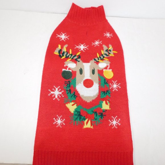 Bailey & Bella L Dog Christmas Sweater Reindeer Wreath Snowflakes - Picture 1 of 7